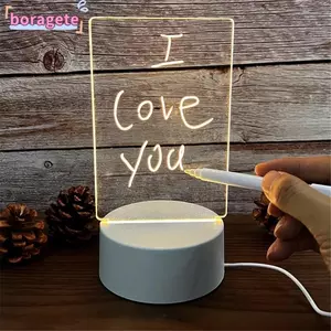Đèn ngủ phát sáng BORAGETE, Đèn ngủ LED trong suốt Acrylic, Đèn 3 màu chạy bằng USB Có thể xóa được Bảng ghi nhớ để bàn Sử dụng tại nhà