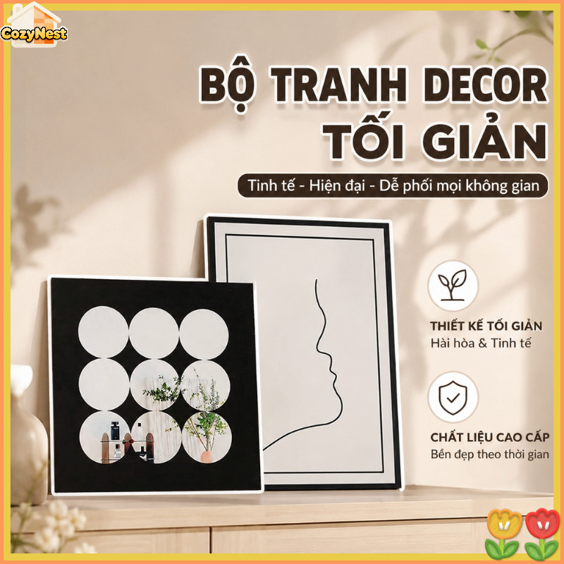Bộ 2 Tranh Decor Vogue Đen Trắng–Để Bàn/Treo Tường,Gỗ Ép Chắc Chắn,Trang Trí Phòng Khách Phòng Ngủ