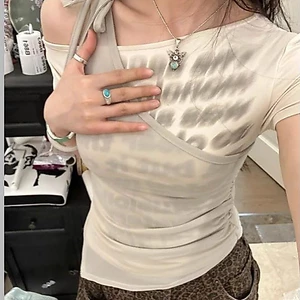 Áo thun ngắn tay khâu cổ chéo Hot Girl của Mỹ Thiết kế Sense Slim-Fit All-Match S