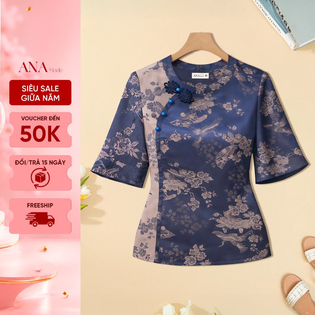 Áo Kiểu Sang Trọng Trung Niên ANA Mode Chất Liệu Gấm Hàn Châu Quý Phái Đi Chơi Quà Tặng Mẹ AK25VHH09