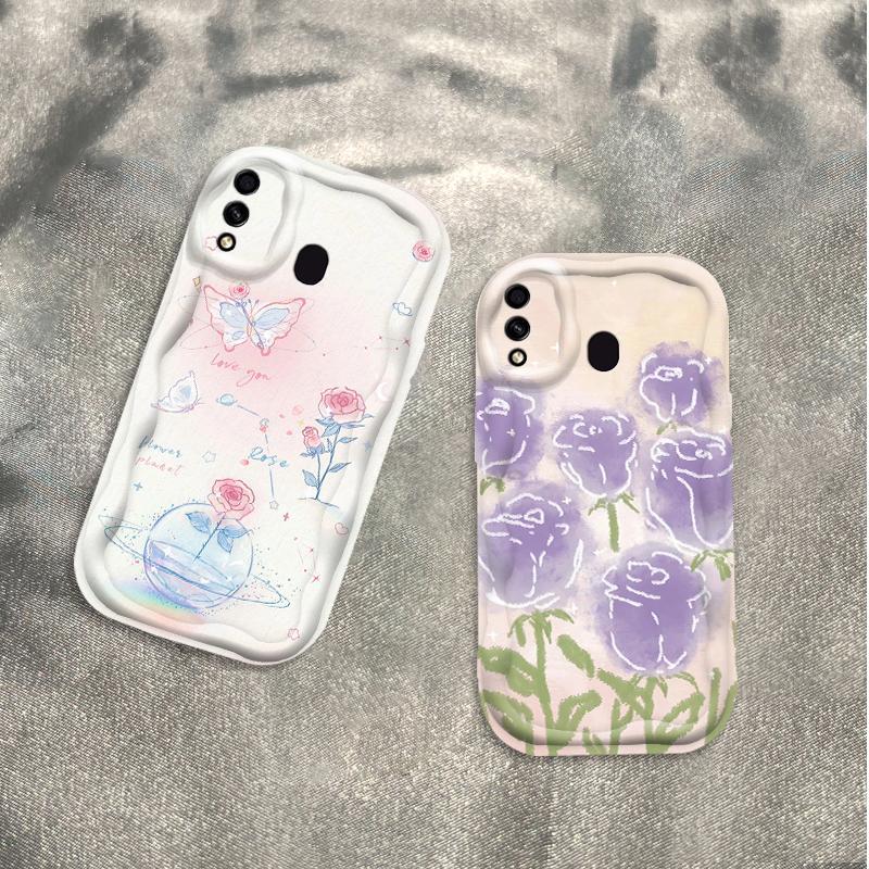 Thích Hợp Cho Samsung A20 A30 Phụ Kiện 3D TPU Mềm Hoa Tím Hoa Hồng Tulip Ins Phong Cách Chống Sốc Ốp Điện Thoại