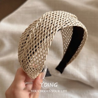 Yoing / Băng đô vành rộng bện ống hút phong cách ngày lễ phong cách mới