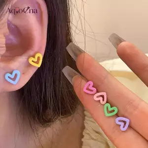 AqToCna 6 Chiếc Bông Tai Thời Trang Dopamine Bông Tai Trái Tim Nhiều Màu Sắc Cho Nữ Cô Gái Ngọt Ngào Đa Năng Bông Tai Trang Sức Phụ Kiện Quà Tặng AqToCna