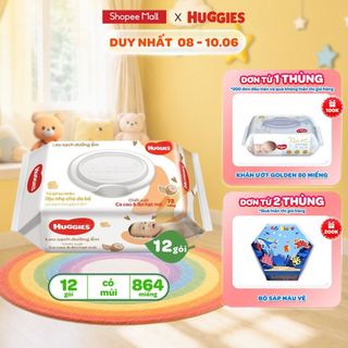 [Live Độc Quyền] Thùng 12/16 gói khăn giấy ướt không mùi/ có mùi/golden wet cho trẻ sơ sinh HUGGIES Gói 72/80 tờ