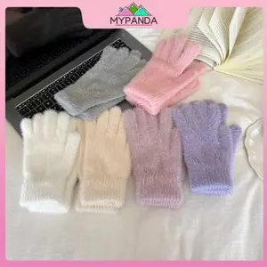 MYPANDA Giả Lông Chồn Găng Tay Dệt Kim Mùa Đông Ấm Áp Thi Nhung Năm Ngón Găng Tay Nữ Ngoài Trời Đi Xe Đạp Màu Trơn Găng Tay.