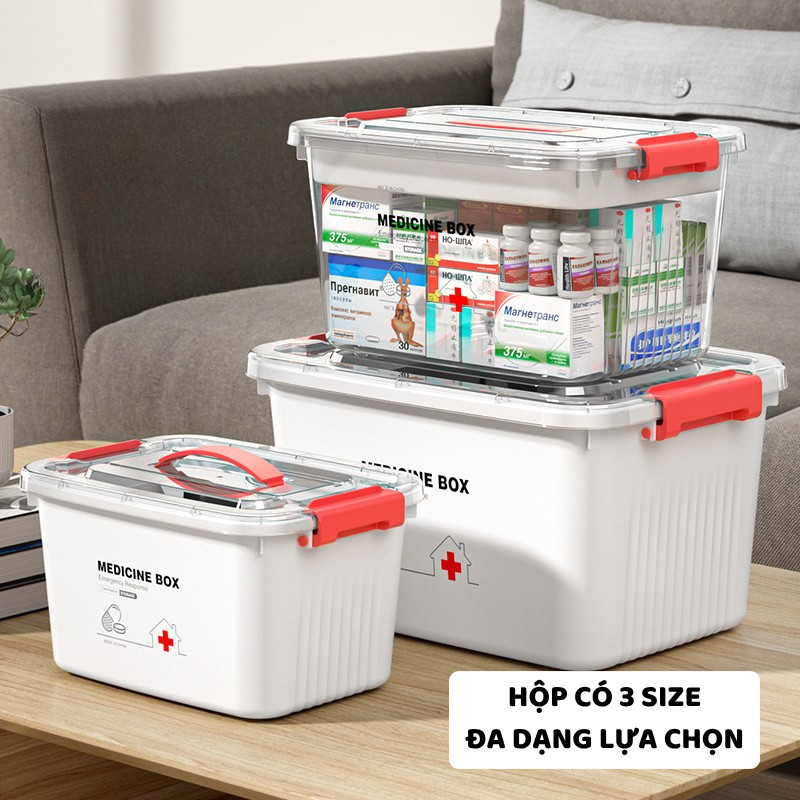 Hộp Đựng Thuốc Gia Đình ENODA HOME, Hộp Lưu Trữ Thuốc, Đồ Y Tế 2 Tầng Có Nắp Trong Suốt Q082