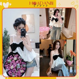 Áo 2 dây chun eo đính nơ siu xinh ảnh chụp thật, Áo hai dây tiểu thư
