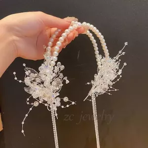 Đẹp Đơn Giản Hai Lớp Ngọc Trai Pha Lê Cánh Hoa Tua Rua Đầu Nữ Siêu Cổ Tích Cô Dâu Ảnh Sang Trọng Tràng Hoa Phụ Kiện Tóc
