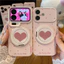 Ốp lưng iPhone chấm bi hình trái tim hồng có chân đế xoay iP - 11/12/13/14/15/16/17/Plus/Air/Pro/Max