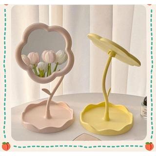 Gương Để Bàn Trang Điểm Hình Hoa Màu Pastel Khung Nhựa ABS Xoay 360 Độ Tiện Lợi