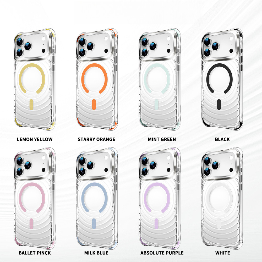 Ốp Điện Thoại Từ Tính Trong Suốt Màu Kẹo Cho iPhone 17 16 15 14 13 12 Pro Max 17 Air 16 15 14 Plus Họa Tiết Sóng Bốn Mặt Chống Rơi Chống Rơi Thời Trang Cô Gái Vỏ Đơn Giản
