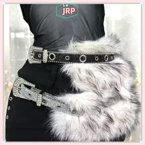 JRP Vintage Lông Thú Giả Da PU Kim Cương Giả Thắt Lưng Y2K Lông Thú Gothic Punk Gợi Cảm Dây Thắt Lưng Câu Lạc Bộ Đêm Dây Xích Thắt Lưng Quần Jean Trang Trí JRP