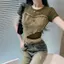 Mùa hè Mỹ Hot Girl Denim Khâu Áo thun không đều Thiết kế sang trọng Cảm giác Tính khí Slim-fit Ngắn