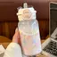 AA 600ml Sao Chai Nước Tumbler Cho Đá Cà Phê Nước ép Trà Nơ Dễ Thương Cốc Nhựa Có Nắp Ống Hút Chai Uống Di Động VN