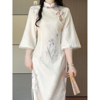 Sườn Xám Cách Tân Tay Lửng Rộng Phối Ren - Váy Tiểu Thư Tôn Dáng