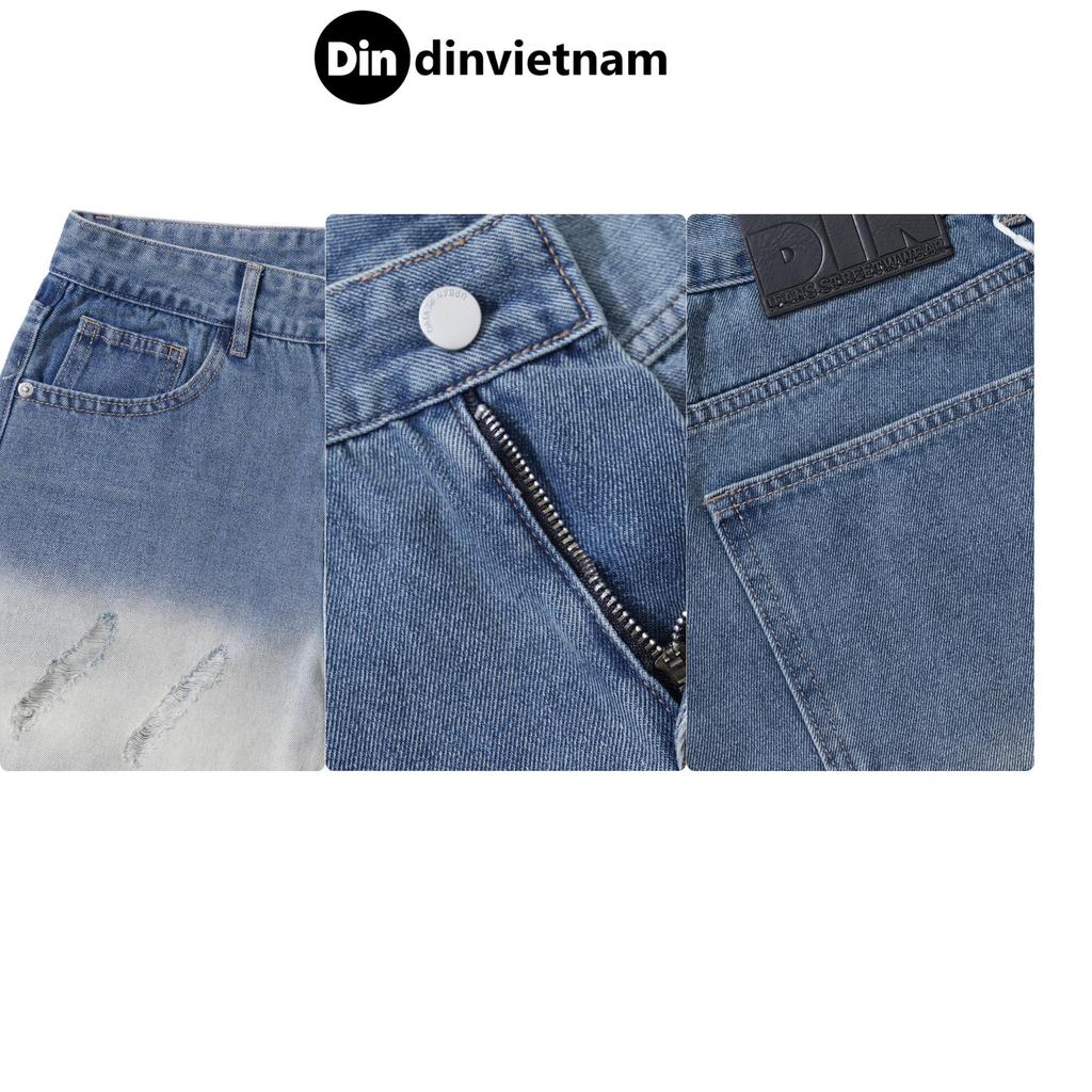 Quần Short Jean Nam DIN, Quần Đùi Xanh Rách Nhẹ Form Trên Gối, Thoải Mái Dễ Mặc, Phong Cách Streetwear Cá Tính JD68