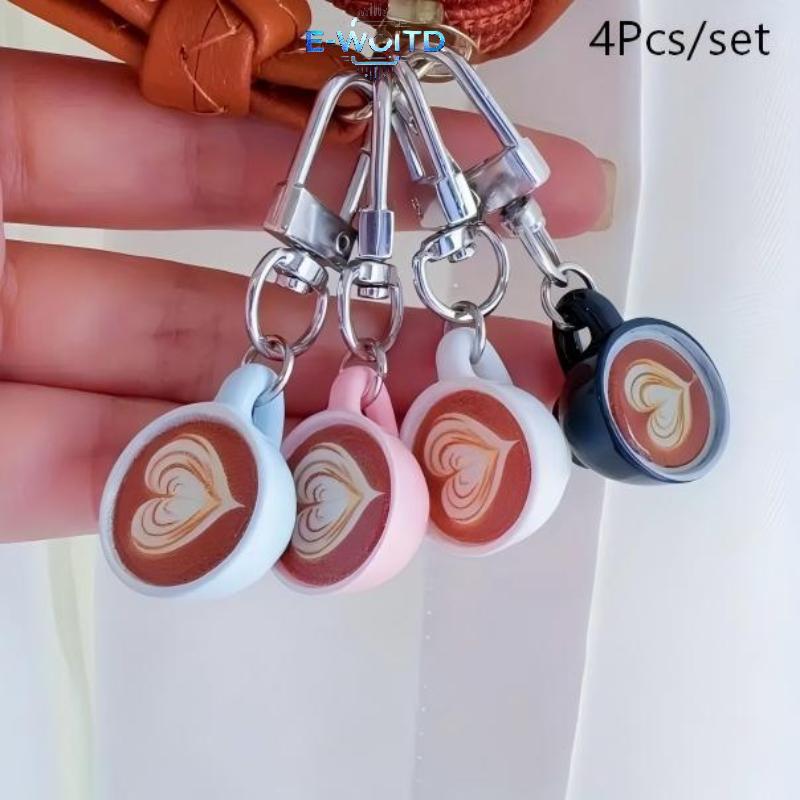 E-WOITD Cà Phê Móc Khóa Bộ 4 Trái Tim Dễ Thương Latte Cup Túi Charm Thời Trang Mặt Dây Chuyền Quà Tặng Cho Nữ Bạn Bè E-WOITD