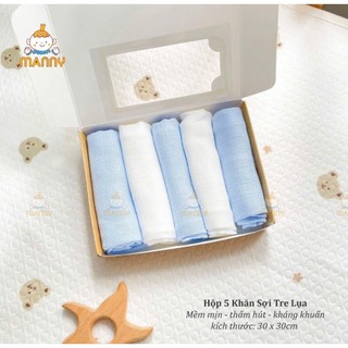 Hộp 5 khăn sữa sơi tre 2 lớp mềm mịn chuyên dùng cho bé sơ sinh Bubbybaby-GV