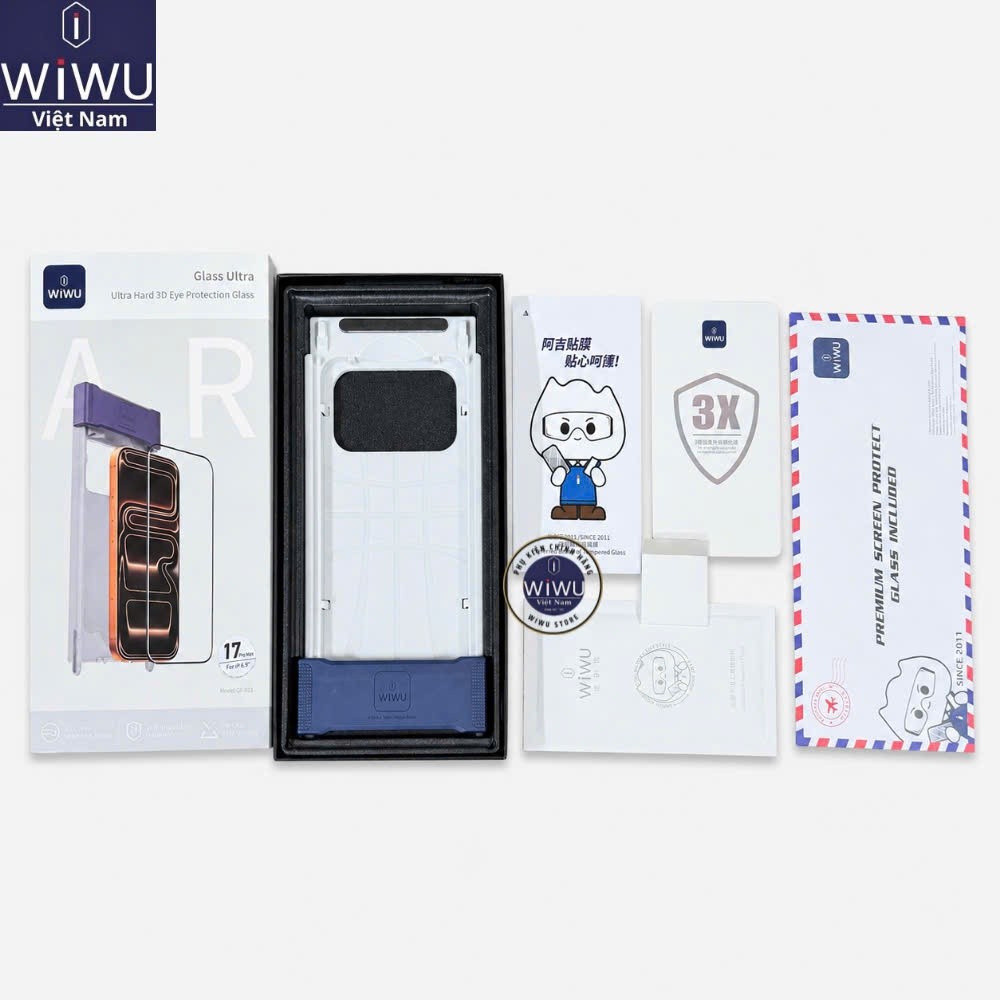 [Chính Hãng] Kính Cường Lực WiWU 3D AR GT-033 iPhone 17 Pro Max 16 Pro Max - Chống Chói AR, Chống Bụi Loa, Kèm Khung Dán