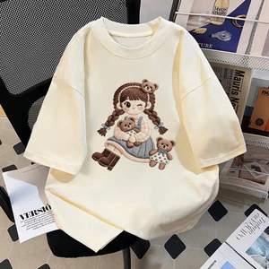 （Giao hàng 24h）Angela Áo thun cotton nguyên chất với họa tiết cổ điển style Mỹ
