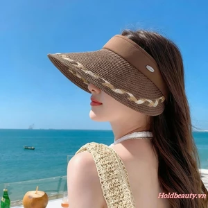 Tấm che nắng bằng rơm dành cho nữ mùa hè có thể gập lại chống nắng có thể gập lại dành cho du lịch đi biển ngoài trời