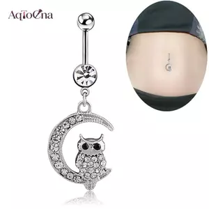 AqToCna Thanh Lịch Trăng Trắng Cú Mặt Dây Chuyền Rốn Xuyên Nữ Bụng Nút Nhẫn Xuyên Trang Sức AqToCna