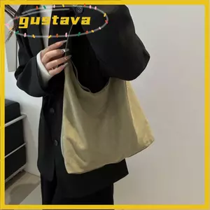 Túi đeo vai da lộn GUSTAVA, Túi xách nữ cổ điển thời trang màu trơn, Dung tích lớn thu đông có nút Túi xô đa năng