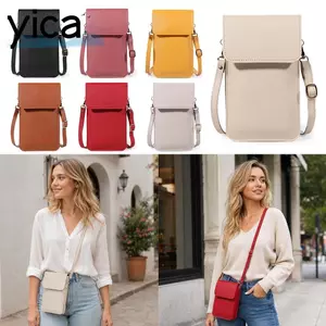Túi đựng điện thoại màn hình cảm ứng YICA, Ví đựng chống trộm RFID dung tích lớn, Túi đeo chéo có dây kéo bằng da PU đa chức năng dành cho nữ