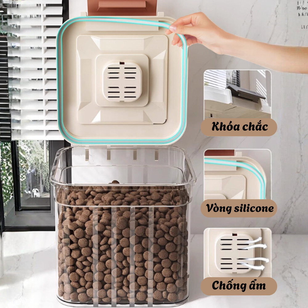 Thùng Đựng Thức Ăn Chó Mèo HomeMate Có Bánh Xe, Hộp Đựng Hạt Kín Khí Chống Ẩm Dung Tích Lớn 5KG–15KG