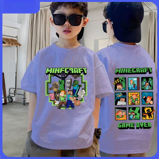 Áo thun bé trai in Minecraft mát mẻ 100% cotton cổ tròn hợp thời trang mùa hè