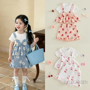 Bộ áo và quần Short ngắn tay in hoa cho bé gái 6M-4Y