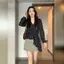 Áo sơ mi nữ cổ chữ v màu xanh mỏng dài tay mùa hè béo mm Áo sơ mi nhỏ dáng ôm khổng lồ