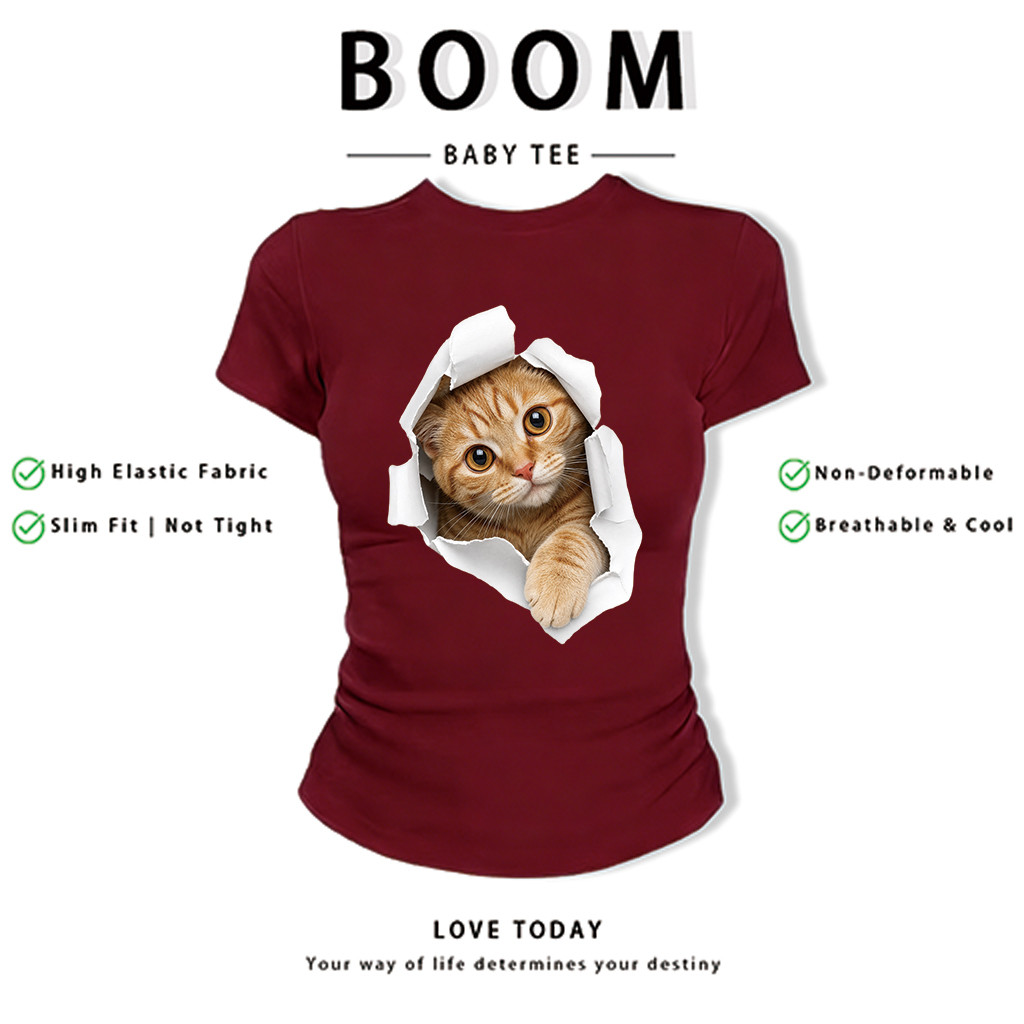 BOOM Áo Baby Tee Nữ Cotton Ôm Body-Áo Thun Ngắn Tay Y2K In Hình PhongCách Mùa Hè, Cổ Tròn Hàng Đầucách hàn quốc phong&63
