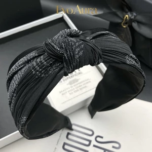 Bao Bọc Tóc Trắng Seam Retro Đen Rộng Vành Băng Đô Nữ Thắt Nút Mũ