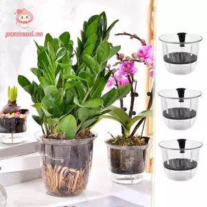 PWSSEND 1 Cái Chậu Hoa, Chậu Cây Tự Tưới Cây Bằng Nhựa Trong Suốt, Có Hồ Chứa Tự Tưới Nước Tự Động Hấp Thụ Hai Lớp Chậu Trồng Cây mọng Nước Tròn