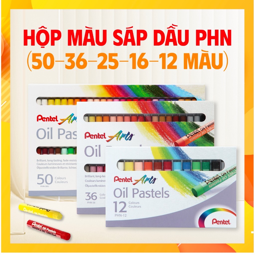 Màu sáp dầu Pentel Oil Pastel PHN 12/16/25/36/50 màu chuẩn đẹp