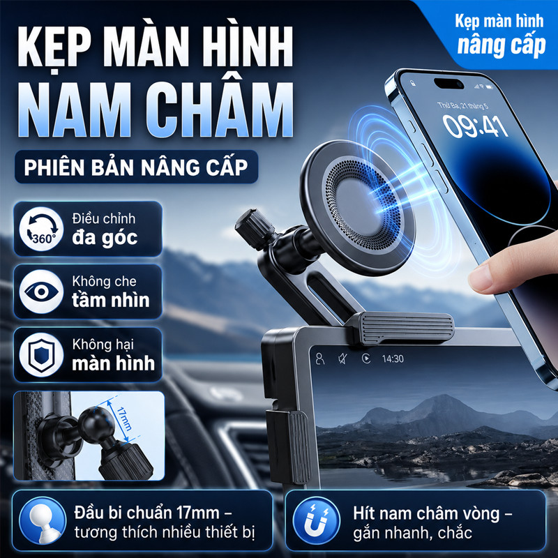 Giá Đỡ Điện Thoại Ô Tô Từ Tính – Hợp Kim Nhôm Chống Rung, Xoay 360°, Gắn Màn Hình Trung Tâm