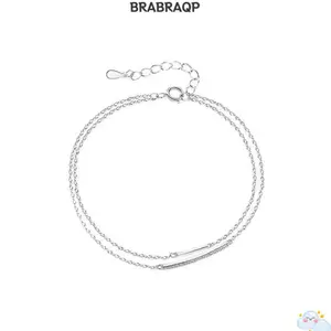 Vòng tay dây chuyền BRBRAA, Vòng tay bạc nhẹ hai lớp, Thời trang Hàn Quốc Màu bạc mịn Pulseras Mujer Quà tặng bé gái