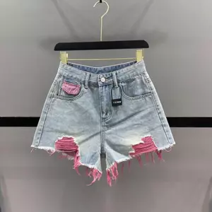 Quần short Denim rách nhiều màu sắc mùa hè eo cao mỏng hơn trông cô gái hấp dẫn Quần ống rộng lệch chữ A Quần nóng bỏng