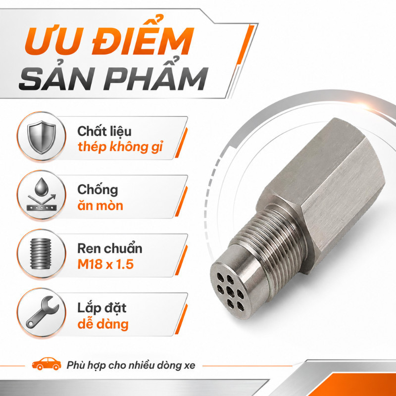 Bộ Chuyển Đổi Cảm Biến Oxy - Giải Pháp Xử Lý Lỗi Đèn Động Cơ, Chất Thép Không Gỉ & Độ Bền Vượt Trội