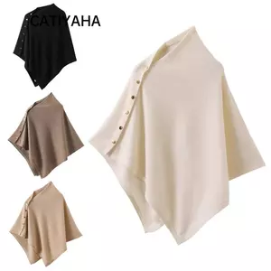 Khăn choàng CATIYAHA Pashmina, ấm áp không đều dệt kim dày ấm áp, dày có nút áo len thông thường Khăn choàng mùa thu đông