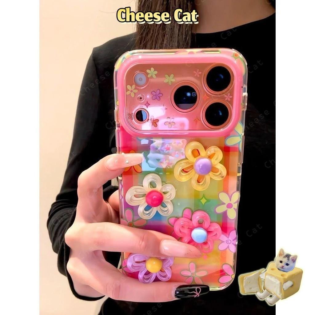 Ốp điện thoại bảo vệ ống kính hình hoa 3D đầy màu sắc cho iPhone 17 Pro Max 13 12 11 15 16 Plus Xs XR
