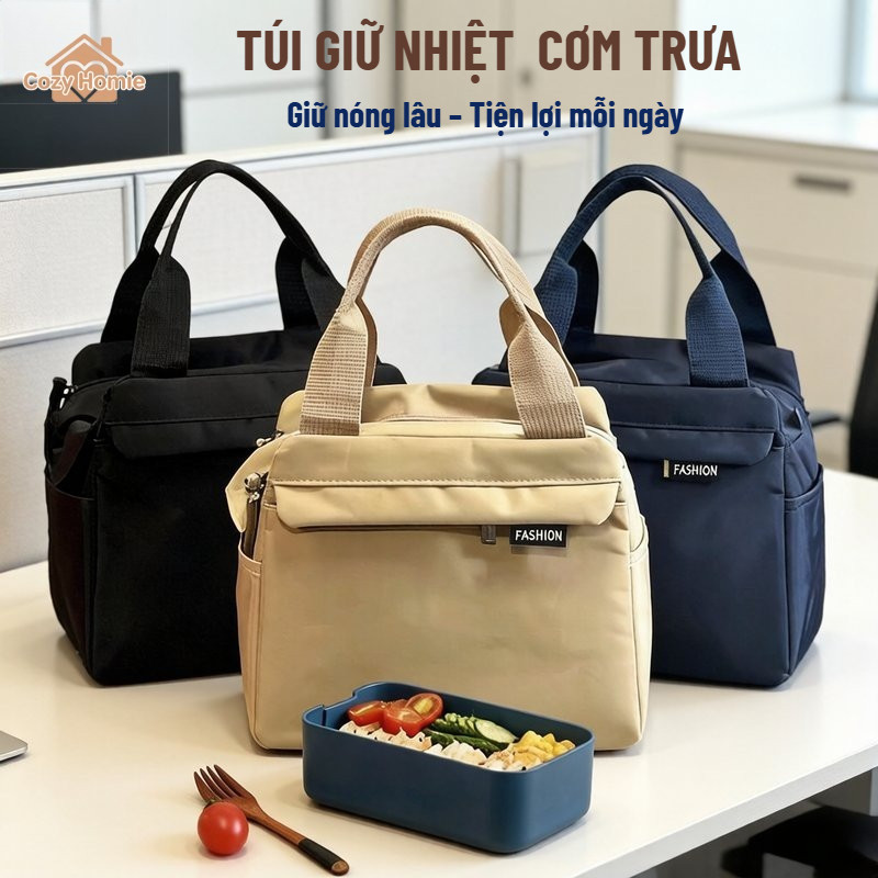 túi giữ nhiệt túi đựng cơm trưa vải Oxford chống thấm nước giữ nhiệt 3-4 giờ rộng đi làm học 3 màu