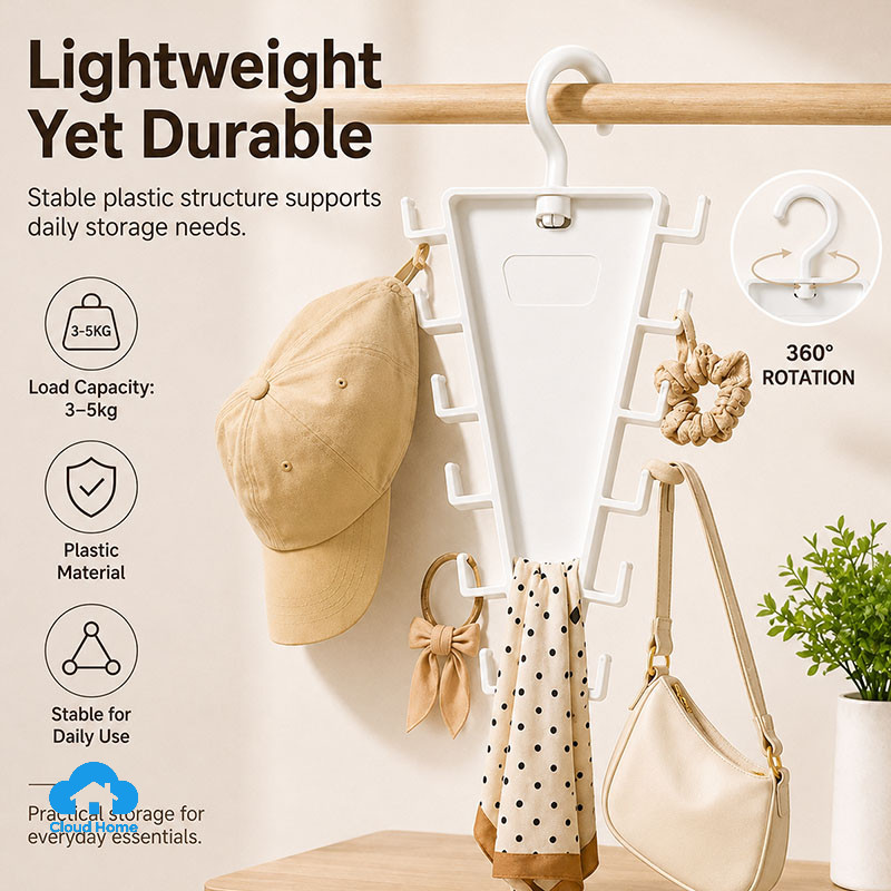 🌤️COD🌤️Giá treo tường hình chữ V hai mặt, 12 móc, có thể xoay để đựng khăn quàng cổ, mũ và quần áo.