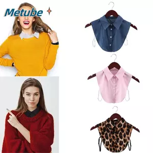 METUBE Áo Sơ Mi Cổ Giả Vintage Nam Nữ Cổ Điển Cao Bồi Da Báo Hạt Ve Áo Cotton