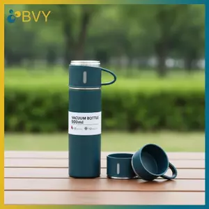 BVY 500ML Bình chân không bằng thép không gỉ Quà tặng văn phòng Phong cách kinh doanh Bình giữ nhiệt ngoài trời Cốc đôi cách nhiệt nước nóng.