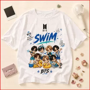GC1 BTS Chibi SWIM Áo thun cotton dày mùa hè Bangtan Kpop Fan Tee cho ARMY tee GC1
