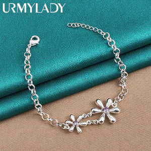 URMYLADY Bạc 925 Đôi Hoa Zircon Vòng Tay Nữ Tiệc Cưới Thời Trang Quyến Rũ Trang Sức