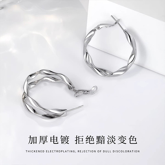 Bông tai bạc xoắn hai lớp thời trang