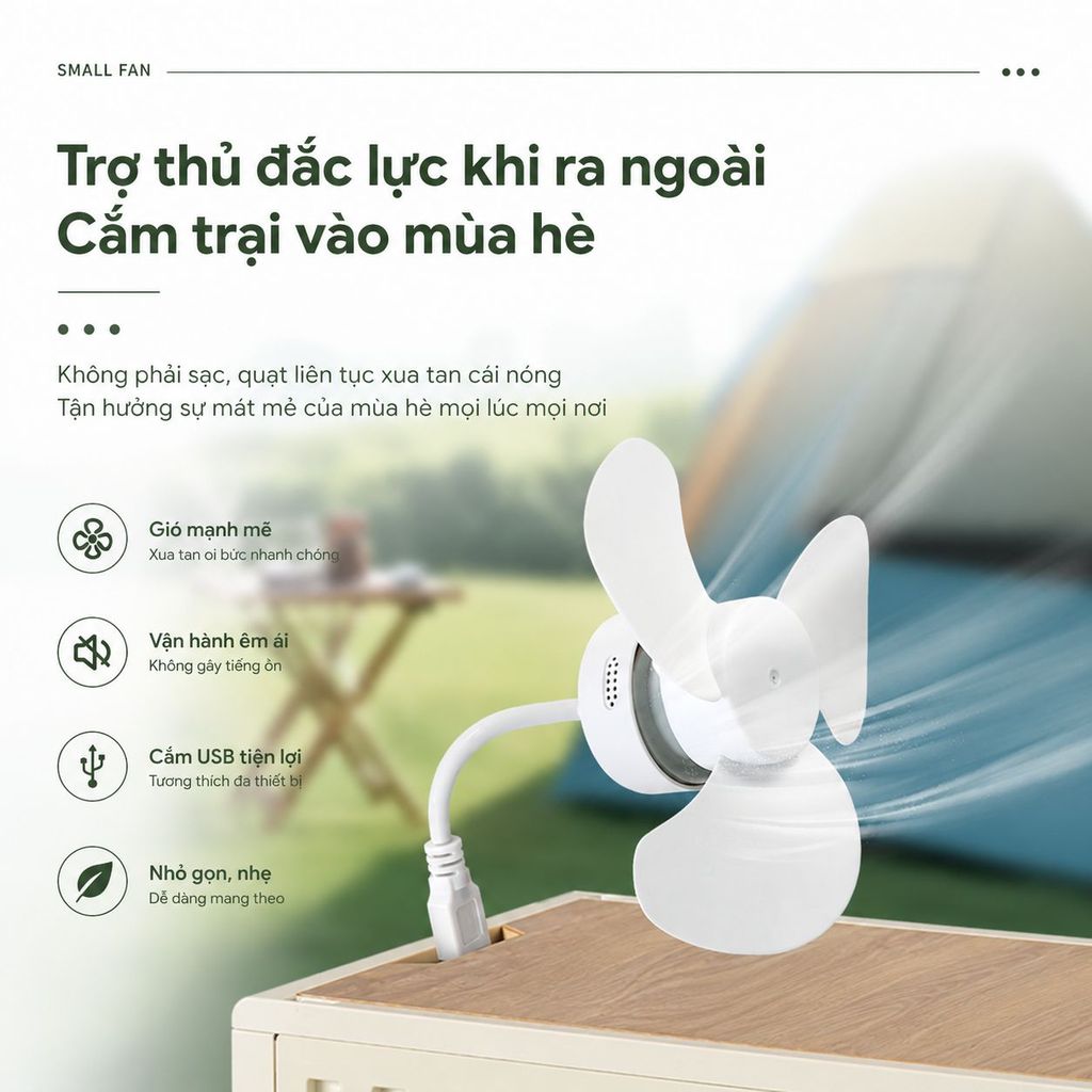 "Quạt Mini Cầm Tay USB Không Dây - Giải Nhiệt Mùa Hè Đi Phượt Ngoài Trời"
